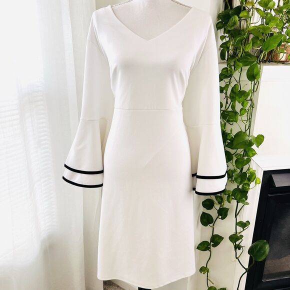 Vintage Inspired Retro 60's Style White Black Trim Bell Sleeve Dress Plus 2X 3X - Picture 1 of 6